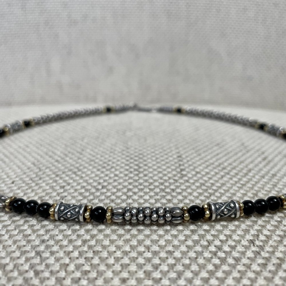 Authentic Lagos Caviar Sterling Silver & 18K Yellow Gold Black Onyx Necklace